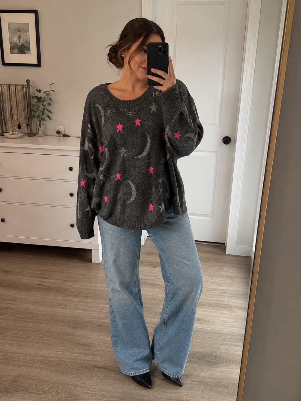 White + Warren Anthropologie 100% Cashmere Celestial Sweater Moon & Star 3X